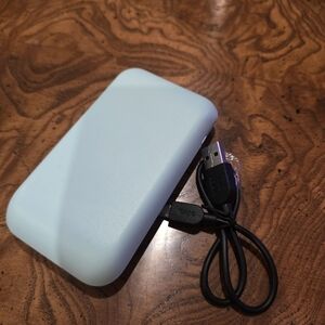 Light Blue Portable Battery Pack with USB Cable